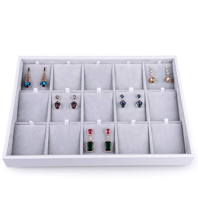 Oirlv Velvet Jewelry Organizer Trays Stackable Showcase Jewelry Display Storage Tray (15 Grids Earrings) - Image 1